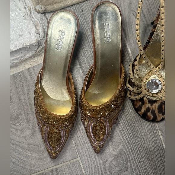 Stunning vintage brown bronze beaded gold sequin mules vintage beads - Picture 1 of 2